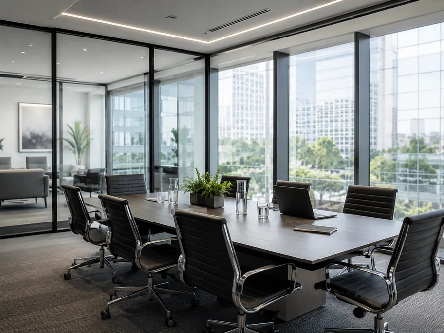Modern corporate meeting room and service workspace
