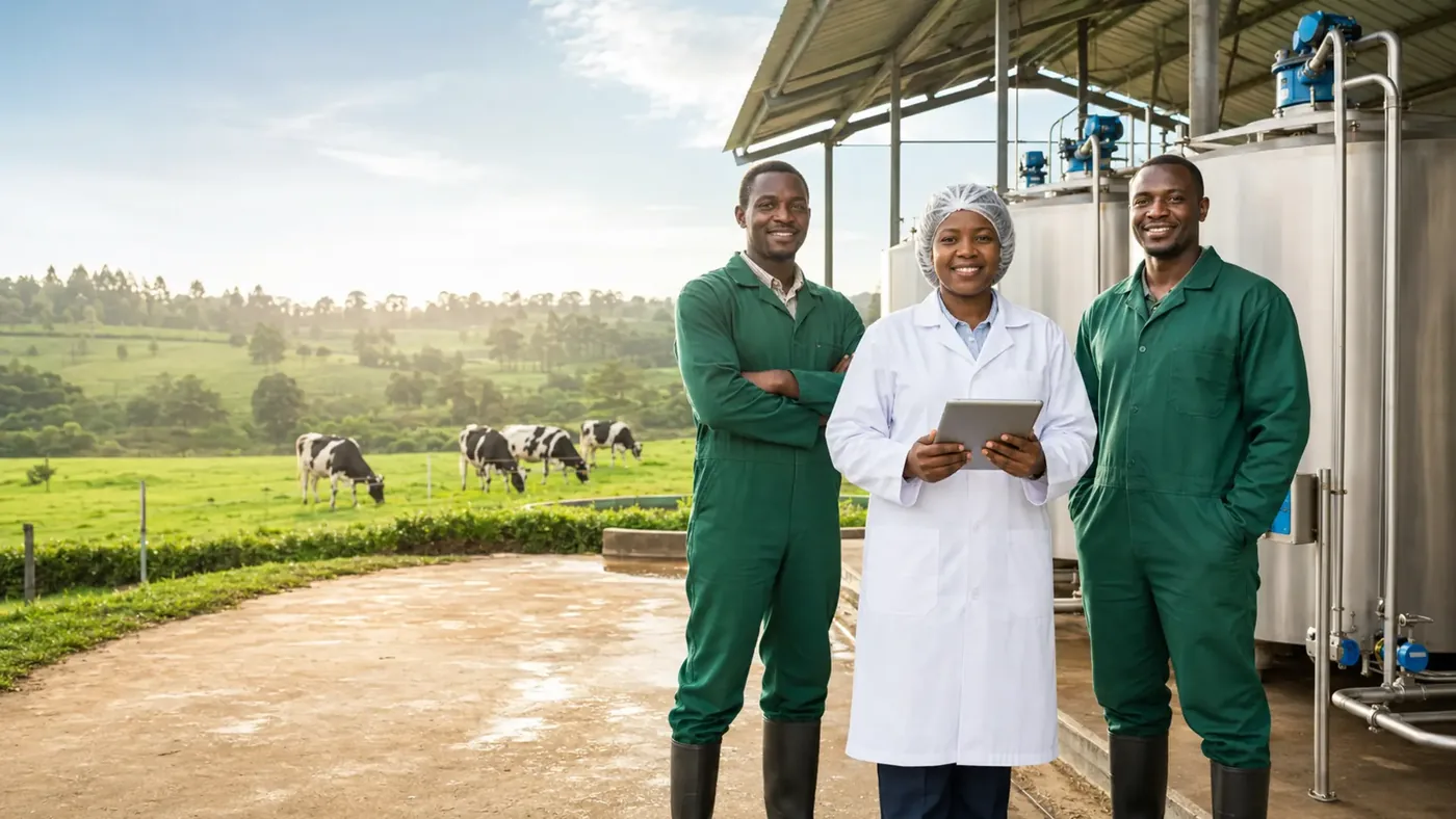 Dairy operations team at a milk cooling facility