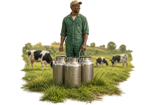 Farmer delivering milk cans