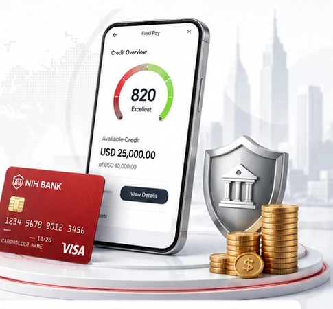 NIH Bank Flexi Pay phone, credit card, shield and coins